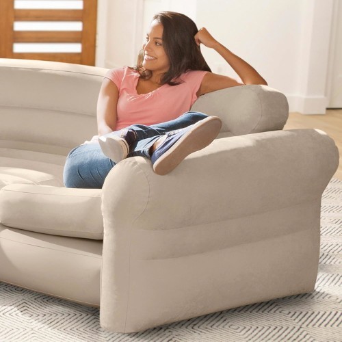 Pripučiama kampinė sofa keturvietė 257x203x76 cm smėlio spalvos INTEX 68575