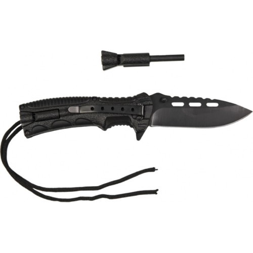 BLACK ONE-HAND KNIFE PARACORD W.FIRE STARTER