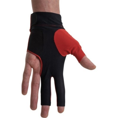 Billiard Glove, Half Finger, Dynamic Pro, 3-Finger, Black/Red, to wear on left hand, L&XL