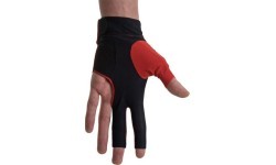Billiard Glove, Half Finger, Dynamic Pro, 3-Finger, Black/Red, to wear on left hand, L&XL