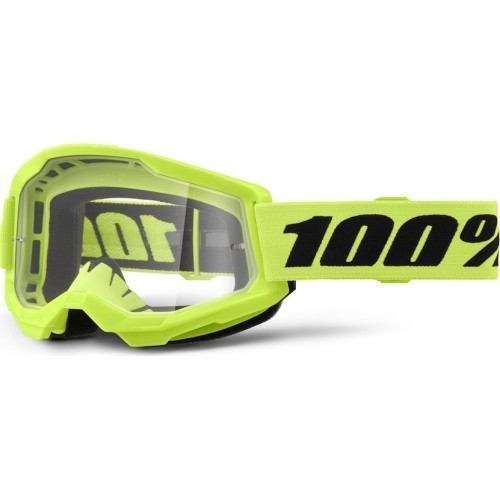 Vaikiški motokroso akiniai 100% Strata 2 Youth - Neoninė geltona, skaidrus pleksis