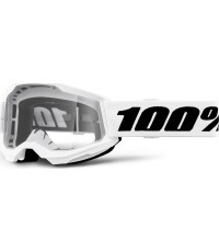 Vaikiški motokroso akiniai 100% Strata 2 Youth - Balta, skaidrus pleksis