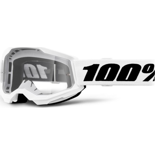 Vaikiški motokroso akiniai 100% Strata 2 Youth - Balta, skaidrus pleksis