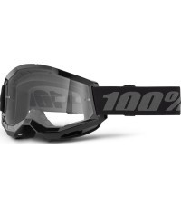 Vaikiški motokroso akiniai 100% Strata 2 Youth - Juoda, skaidrus pleksis