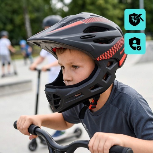 Fullface-fahrradhelm meteor lupus s 48-52 cm schwarz/rot