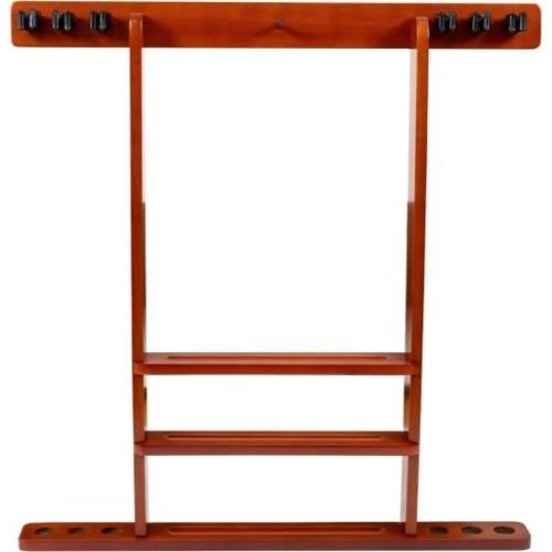 Cue Holder for 6 Billiard Cues and Ball Set, Mahogany