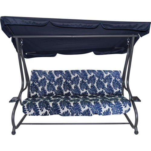 Garden Swing Seat Textylina 2x1 Pattern Leaves Navy Blue