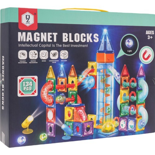 Magnetiniai kaladėlės su šviesa, 134 vnt.