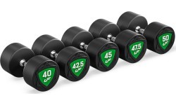 Poliuretaninių fiksuotų hantelių rinkinys 40–50 kg (žingsnis 2,5 kg) 450 kg – UpForm