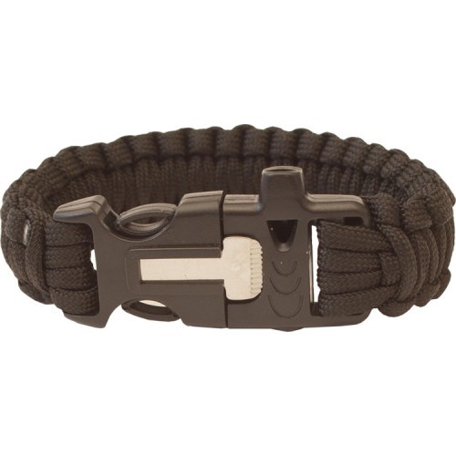 Paracord Bracelet  Highlander, Trident, Whistle, Black Flint