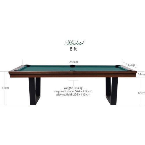 Pool Table / Dining Table, Rasson Madrid, walnut, 8 ft., Club Cloth yellow green