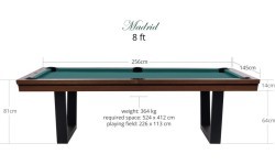 Pool Table / Dining Table, Rasson Madrid, walnut, 8 ft., Club Cloth yellow green