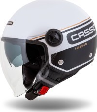 Motociklo šalmas Cassida Handy Plus Linear perlamutrinis baltas/juodas/auksinis