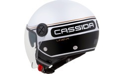 Motociklo šalmas Cassida Handy Plus Linear perlamutrinis baltas/juodas/auksinis