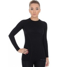 Женская футболка с длинным рукавом Brubeck Active Wool, черная - Чёрный