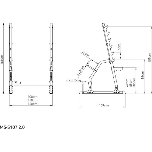Силовые стойки с упором и регулировкой ширины MS-S107 2.0 - Marbo Sport