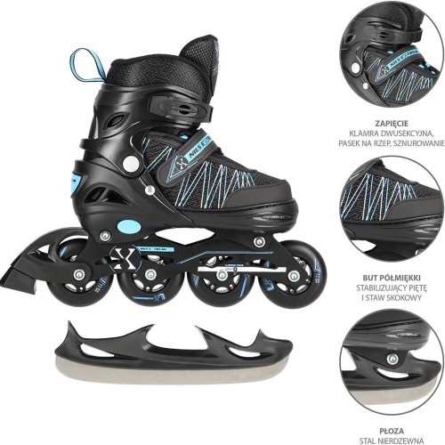 NH11912 2IN1 IN-LINE SKATES/HOCKEY ICE SKATES - Black/Blue