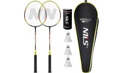 NRZ204-1 ALUMINUM BADMINTON RACKET SET + 3 FEATHER SHUTTLECOCKS + NILS COVER