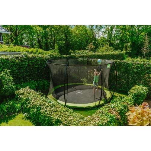 EXIT Silhouette ground trampoline ø366cm with safety net - green Outdoor Round Coil spring Sunken trampoline