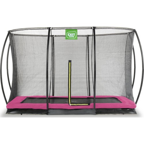 EXIT Silhouette ground trampoline 214x305cm with safety net - pink Outdoor Rectangular Coil spring Sunken trampoline
