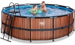 Бассейн EXIT Wood ø427x122 см с фильтр-насосом, коричневый