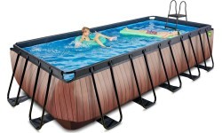 EXIT Wood pool 540x250x122cm with sand filter pump - brown
