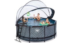 EXIT Stone pool ø360x122cm with dome and sand filter pump - grey