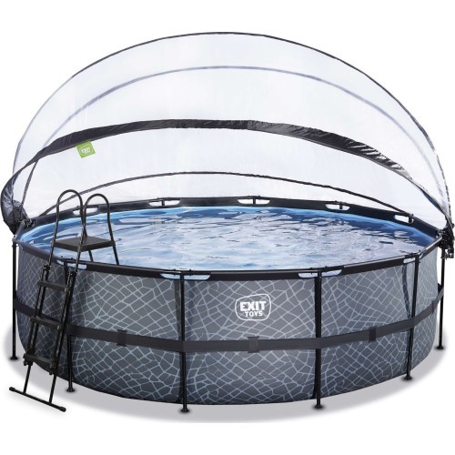 EXIT Stone pool ø450x122cm with dome and sand filter and heat pump - grey