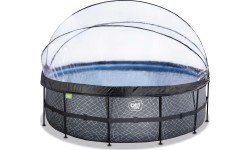 EXIT Stone pool ø450x122cm with dome and sand filter and heat pump - grey