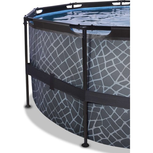 EXIT Stone pool ø450x122cm with dome and sand filter and heat pump - grey