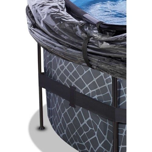 EXIT Stone pool ø450x122cm with dome and sand filter and heat pump - grey