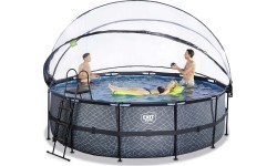 Бассейн EXIT Stone ø450x122 см с куполом, песочным фильтром и тепловым насосом, серый
