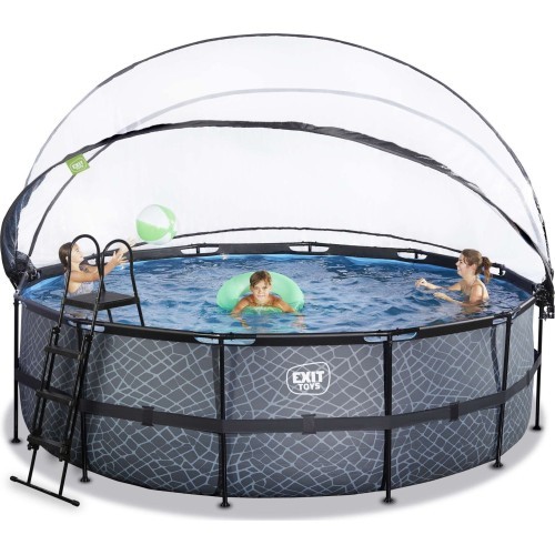 EXIT Stone pool ø450x122cm with dome and sand filter and heat pump - grey