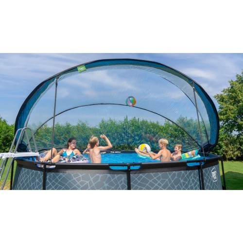 EXIT Stone pool ø450x122cm with dome and sand filter and heat pump - grey