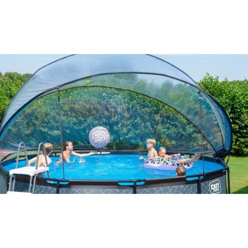 EXIT Stone pool ø450x122cm with dome and sand filter and heat pump - grey