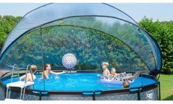 EXIT Stone pool ø450x122cm with dome and sand filter and heat pump - grey