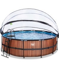 EXIT Wood pool ø450x122cm with dome and sand filter and heat pump - brown