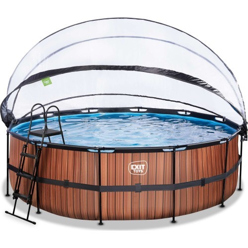 EXIT Wood baseinas ø450x122cm su kupolu, smėlio filtru ir šilumos siurbliu - rudas