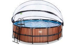 EXIT Wood pool ø450x122cm with dome and sand filter and heat pump - brown