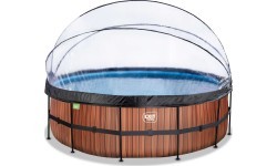 EXIT Wood pool ø450x122cm with dome and sand filter and heat pump - brown