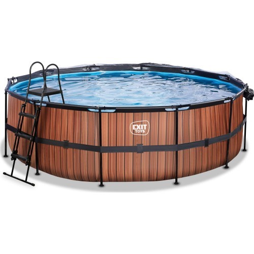 EXIT Wood pool ø450x122cm with dome and sand filter and heat pump - brown