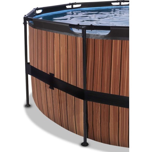 EXIT Wood baseinas ø450x122cm su kupolu, smėlio filtru ir šilumos siurbliu - rudas
