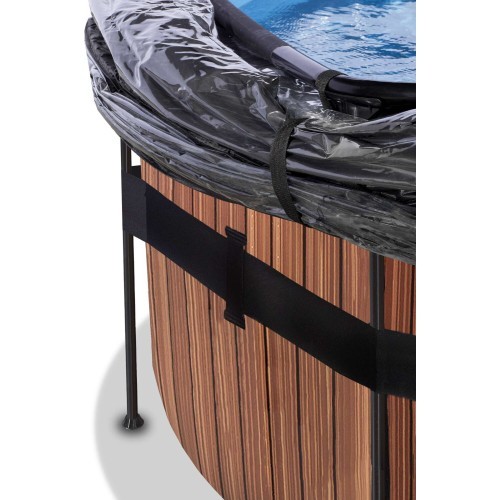 EXIT Wood baseinas ø450x122cm su kupolu, smėlio filtru ir šilumos siurbliu - rudas