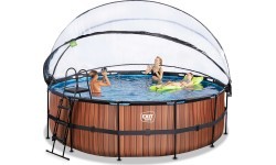 EXIT Wood pool ø450x122cm with dome and sand filter and heat pump - brown
