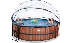 EXIT Wood baseinas ø450x122cm su kupolu, smėlio filtru ir šilumos siurbliu - rudas