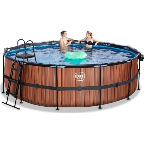EXIT Wood baseinas ø450x122cm su kupolu, smėlio filtru ir šilumos siurbliu - rudas