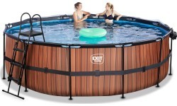 EXIT Wood pool ø450x122cm with dome and sand filter and heat pump - brown