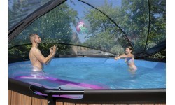 EXIT Wood pool ø450x122cm with dome and sand filter and heat pump - brown