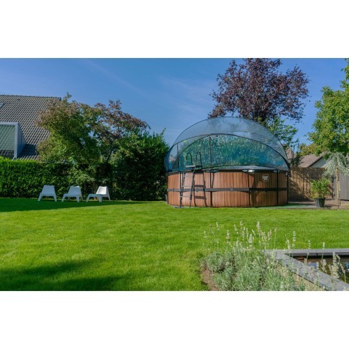 EXIT Wood baseinas ø450x122cm su kupolu, smėlio filtru ir šilumos siurbliu - rudas