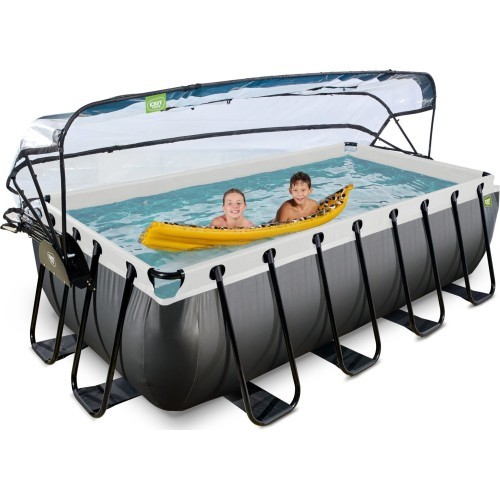 Бассейн EXIT Black Leather 400x200x100 см с песочным фильтр-насосом и куполом, чёрный